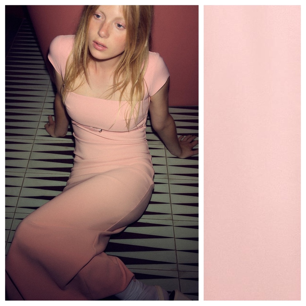 Zara Pink belted Midi Dress